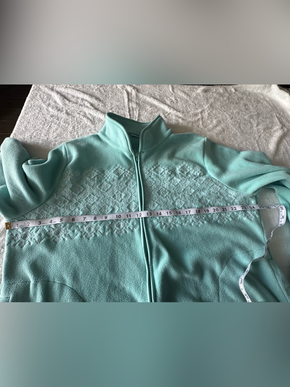croft & barrow Aqua Fleece Zip Jacket with White Snowflake Embroidery - Picture 6 of 8
